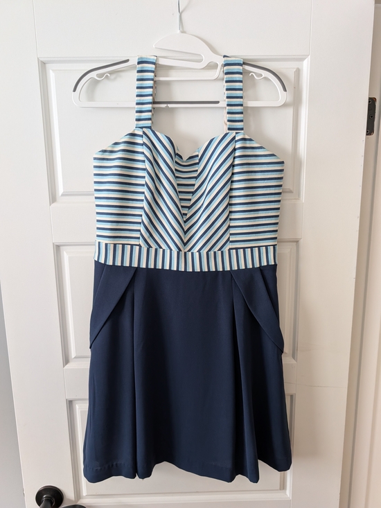 Pink Martini Dresses & Skirts - Pink Martini Striped Sweetheart Tulip Dress Navy Blue Nautical Retro Women's M